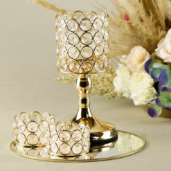 Teelichthalter Teelicht Halter Kristall Crystal Vinci in gold und silber für Hochzeit leihen als Hochzeitsdeko 1